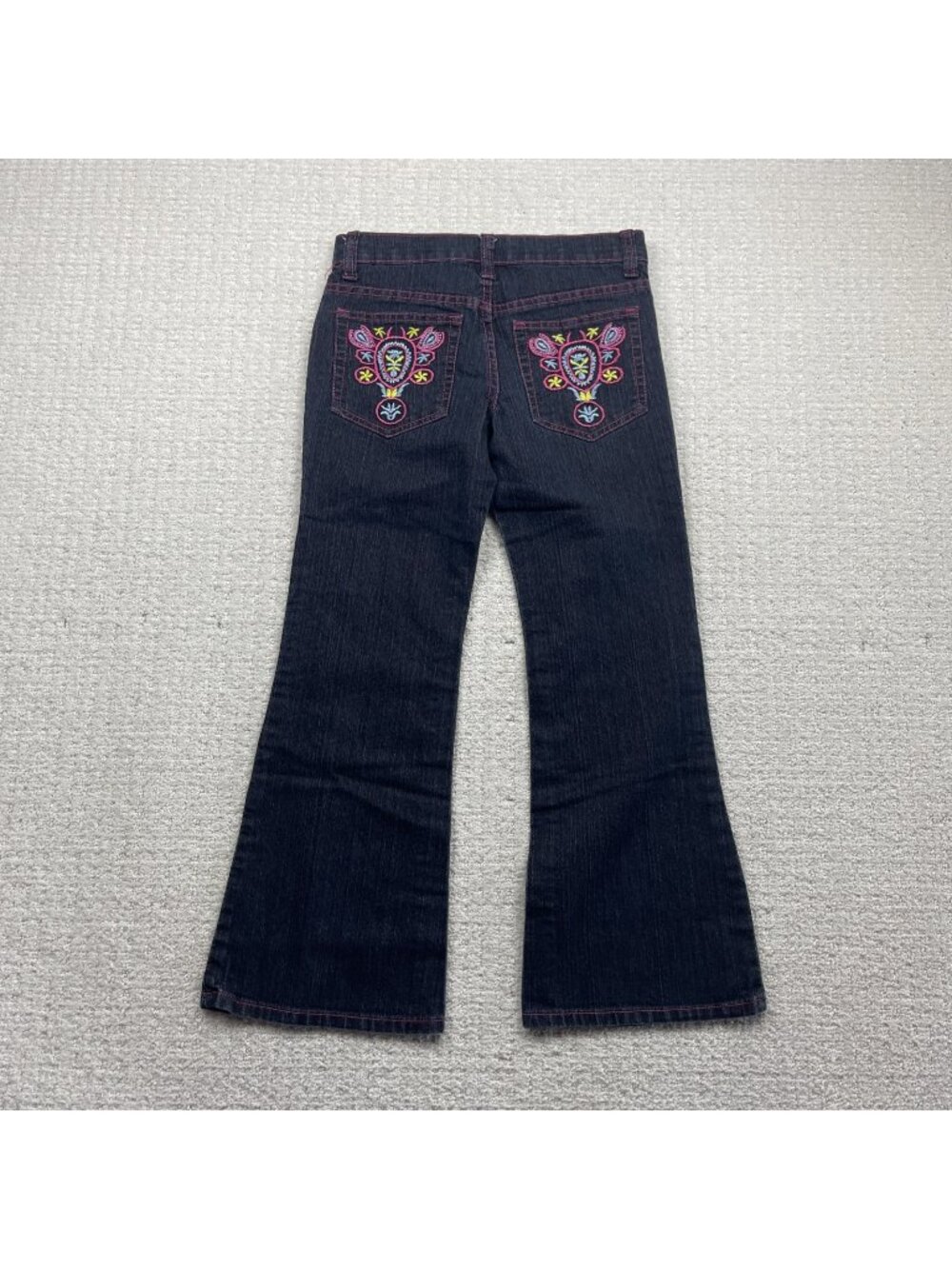 Y2K Girls Only Boot cut Embroidered Jeans Girls Size 8 Dark Black / Pink Bratz